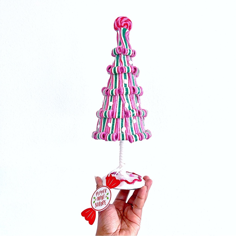 Peppermint Square Pink and Green Candy Cane  Christmas Tree Shaped Holiday Decor